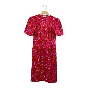 Vintage adrianna papell pink floral satin midi dress secretary 2